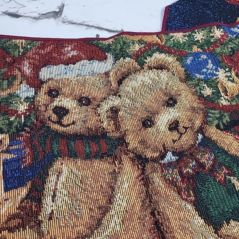 Holiday Table Runner‎ Christmas Presents Teddy Bears 2 Yards Long Woven Tassels